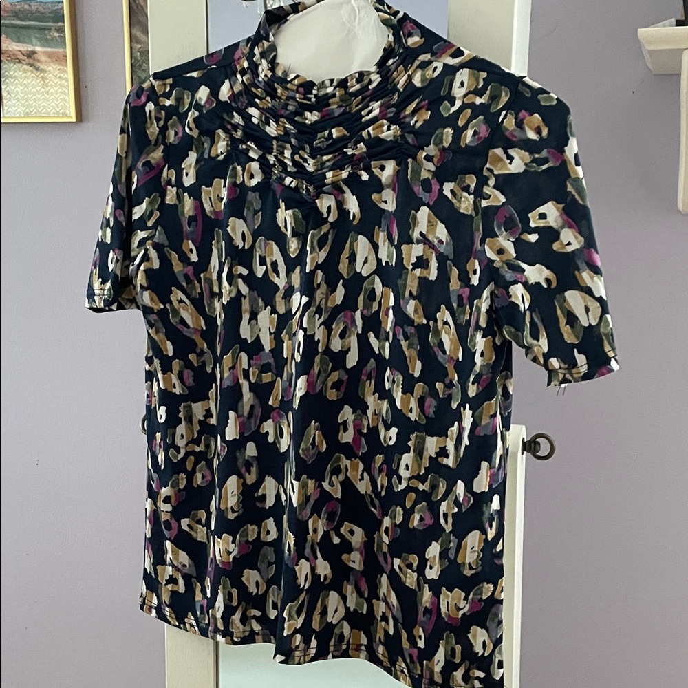 Stylish Navy Print Women's Top petite Medium